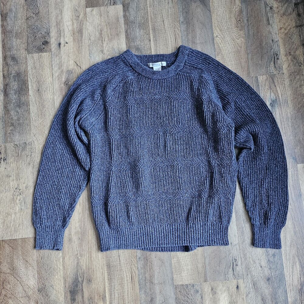 Vtg 90s Geoffrey Beene Mens XL Blue Cotton Knit Sweater Grandpa Core Runs Small